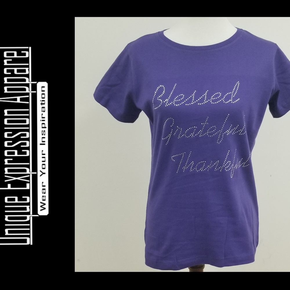 Blessed Grateful Thankful purple dressy tee